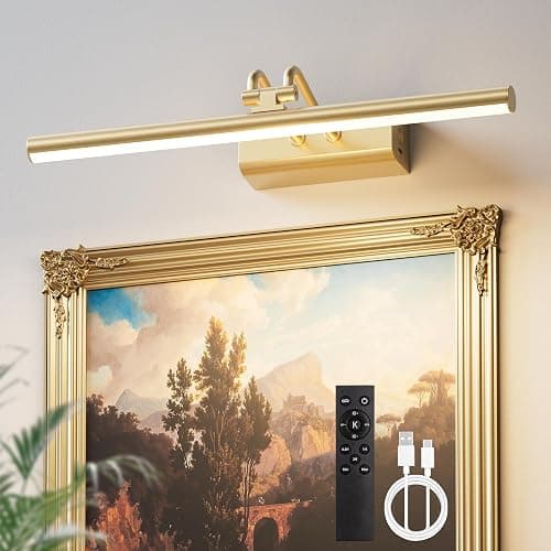 Percantis 13.8'' Battery Operated Picture Light for Wall, Remote Control | 4000mAh Cordless,Gold Wall Light, Magnetic for Easy to Charge,Timers, Display for Gallery Living Room Bedroom thumbnail 9