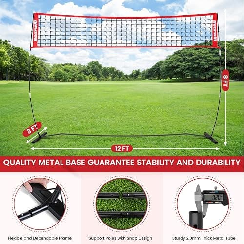 Bearwill Volleyball Net, 12FT Portable Volleyball Net for Backyard, Freestanding Volley Ball Set Height Adjustable with Carry Bag, Volley Ball Practice Nets Training Equipment for Indoor and Outdoor thumbnail 4