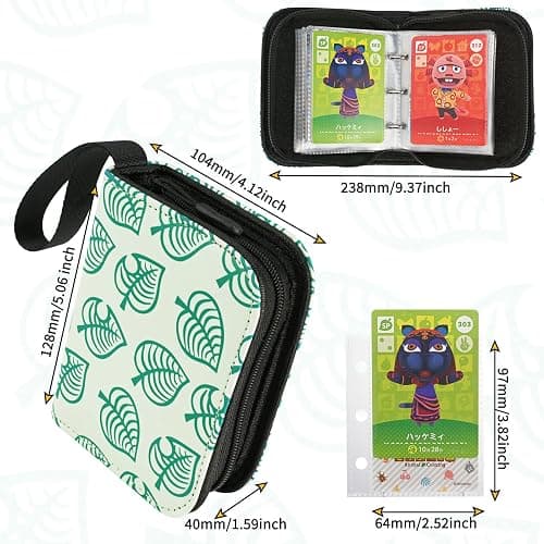 80 Pockets Binder Holder for Animal Crossing Amiibo Cards, Fits 80 Pcs 2.5 x 3.8-Inches Cards with 40 Removable Sleeves (Leaf, Full-Size Binder) thumbnail 2