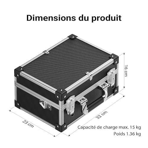 Mallette en PVC 32x23x16cm Verrouillable Bords renforcés Cadre en Aluminium Valise de rangement Outils DVD Box thumbnail 3