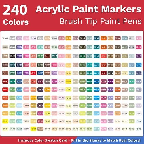 Hopesky 240 Colors Acrylic Paint Markers - Brush Tip Vibrant Multi Surface Acrylic Paint Pens Set for Adult Artists, Brush Markers Set with Organizing Case Perfect for Fabric Glass Wood DIY Crafts thumbnail 5