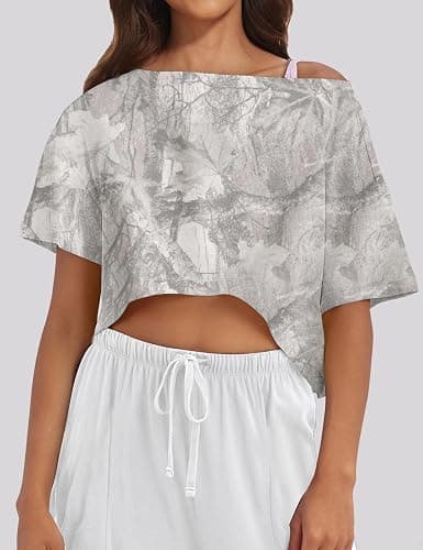 MISSACTIVER Oversized Off The Shoulder Top for Women Short Sleeve Boat Neck Crop Tee Loose Summer Workout Shirt thumbnail 4