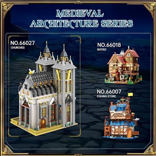 Reobrix Medieval Castle Building Block Set with Light,Architectural Model Kit 66027,European Century Church,Construction Model for Adult and Teens Age of 14+,Home Decoration,Idea Art Gift,3183 PCS thumbnail 7