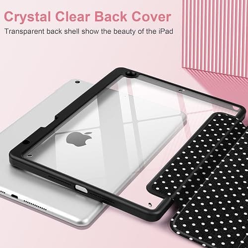 MEEgoodo Case for iPad 10.2 inch,Tablet Cases for iPad 9th Generation 2021/8th Gen 2020/7th Gen 2019 with Clear Acrylic Back Shell+Pencil Holder+Auto Wake/Sleep+Trifold Stand, White Polka Dot thumbnail 3