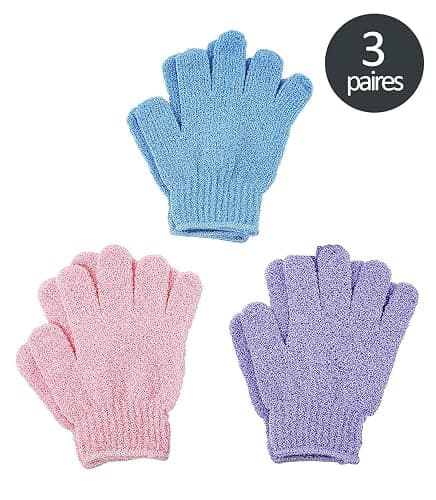 Gant de Douche Exfoliante Gant Corps a Gommage Gants de Bain LOT de 6 (Colore- 3 paires) thumbnail 6
