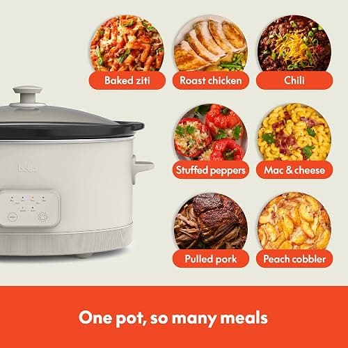 bella 6.0 Qt Programmable Slow Cooker, Ceramic Nonstick Coating, Adjustable Temperature & Cooking Times, Dishwasher Safe Stoneware Pot & Tempered Glass Lid, Tangle Free Cord Wrap, Oatmilk thumbnail 6