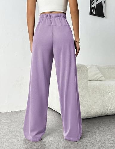 PINSPARK Wide Leg Sweat Pants for Womens High Waisted Baggy Sweatpants | 27''/29''/31'', Lightweight, Side Pockets, Elastic Drawstring, Comfort for Casual and Low-Impact Exercise Routine thumbnail 3
