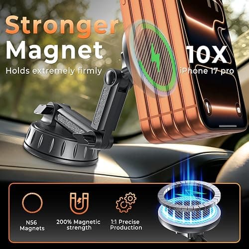 for MagSafe Car Mount Charger, Strong Magnetic Phone Holder for Your Car | Magnetic Adjustable Wireless Car Charger Fast Charging, Stable Phone Mount for Dash/Windshield, fits Phone 17 16 15 14 13 12 thumbnail 3