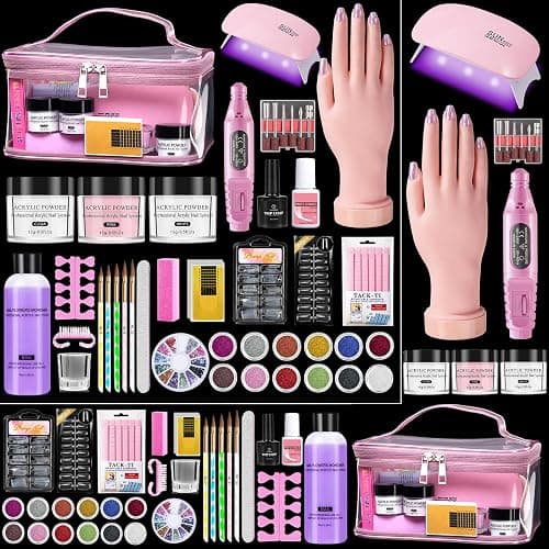 Nail Kit for Beginners with Everything, Practice Hand & Storage Gift Bag | Complete Acrylic Nail Starter Kit with Drill, Lamp, Acrylic Powder, Liquid Monomer and 12Color Glitter for Home Salon Gifting - Image 1