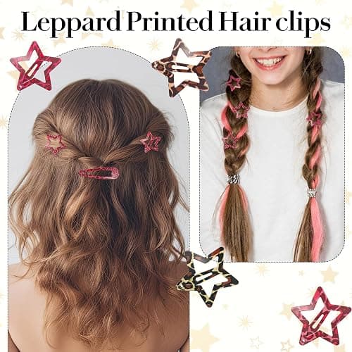 Shimmeroo 16PCS Snap Hair Clips Metal Leopard-Print Hairpin Star Water Drop | Hair Barrettes for Y2k 2000s Side Clip Decoration Accessories for Women,Pink Brown thumbnail 3