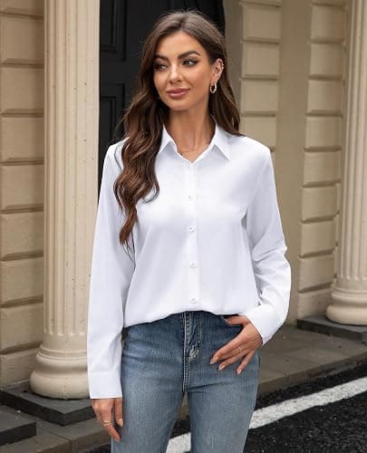 siliteelon Women's Stain Shield Dress Shirts Wrinkle Free Long Sleeve Shirts Solid Work Business Button Down Shirts thumbnail 8