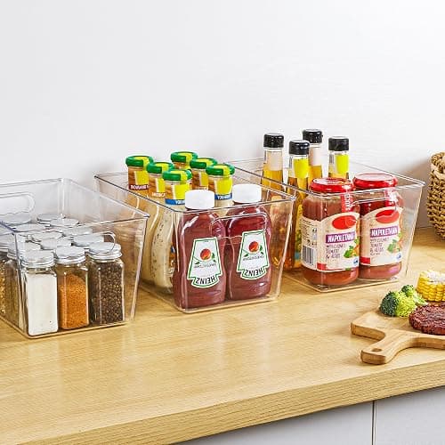 YIHONG 6 Pack Clear Pantry Organizer Bins, Plastic Containers with Handle for Kitchen,Freezer,Cabinet,Closet,Bathroom Under Sink Storage thumbnail 2