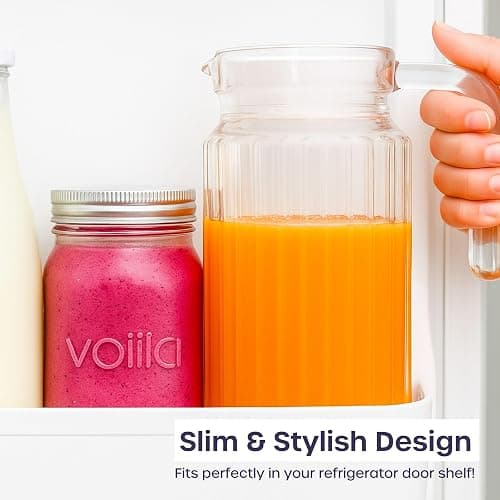 Glass Pitcher with Lid – 2 Pack 55 oz Glass Water Pitcher, Iced Tea Pitcher with Handle, Ribbed Juice Container for Fridge, Glass Beverage Container for Lemonade, Milk, Drinks thumbnail 4