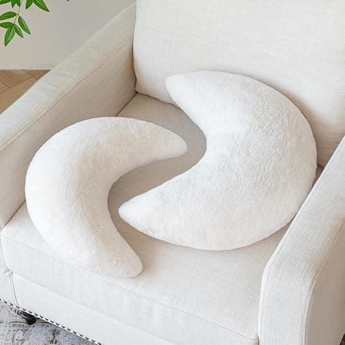 Znhinery Moon Pillow, Decorative Throw Pillows with Soft Faux Rabbit for Bed Couch, Moon Shaped Pillows Plush Floor Cushions Room Decor Pillow for Sofa Bedroom Living Room thumbnail 3