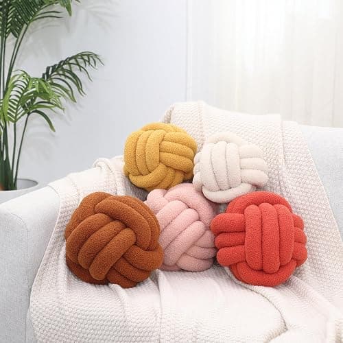 Petrella Knot Pillow Ball Round Throw Pillows Home Decor Cushion Decorative Aesthetic Throw Pillows，Lambswool Beige 8inch thumbnail 5