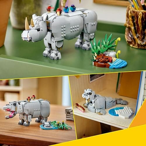 LEGO Creator 3in1 Wild Animals: Majestic Rhino with Birds Pretend Play Toy for Kids - Safari Toy Building Set for Girls & Boys, Ages 9+ - Build 3 Animal Figures in 1 Set - Birthday Gift Idea - 31171 thumbnail 4