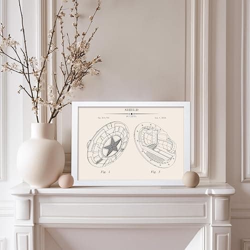 Poster Master Captain's Shield Blueprint Poster - Superhero Patent Print - Shield Artwork - Comic Book Artwork - Superhero Art - Defense Design - Great Playroom or Kids Room Decor - 8x10 White Framed thumbnail 5