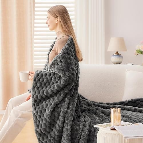 NEWCOSPLAY Super Soft Throw Blanket Grey Premium Silky Flannel Fleece 3D Clouds Stylish Jacquard Lightweight Bed Blanket All Season Use 350GSM (Grey, Throw(50"x60")) thumbnail 5