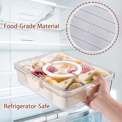 Bandesun Divided Serving Tray with Lid and Handle - Snackle Box Charcuterie Container for Portable Snack Platters - Clear Organizer for Candy, Fruits, Nuts, Snacks - Perfect for Party, Entertaining thumbnail 4