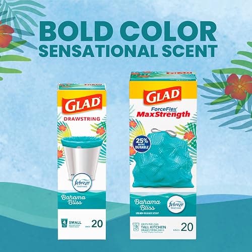 Glad Small Trash Bags, Great for Office, Bathrooms and Bedroom Bins, Bahama Bliss Scented Garbage Bags, Odor Resistant with Drawstring, Febreze Freshness, 4 Gallon Trash Bags, 80 Count thumbnail 9