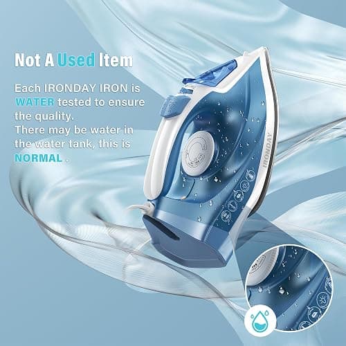 IRONDAY Steam Iron for Clothes Fast Heating, 1200W Iron with Non-Stick Ceramic Soleplate, Self-Cleaning, Burst of Steam, Spray Mist, 7.03oz Water Tank Ironing Clothes for Home, Blue thumbnail 4