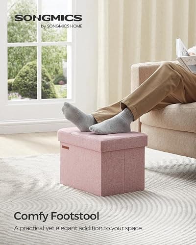 SONGMICS MAZIE Collection - Small Folding Storage Ottoman, Foot Rest Stool, 12.2 x 16.1 x 12.2 Inches, 286 lb Load Capacity, for Living Room, Bedroom, Home Office, Dorm, Jelly Pink ULSF102R01 thumbnail 3
