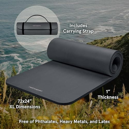 Retrospec Solana Yoga Mat 1" Thick w/Nylon Strap for Men & Women - Non Slip Exercise Mat for Home Yoga, Pilates, Stretching, Floor & Fitness Workouts thumbnail 2