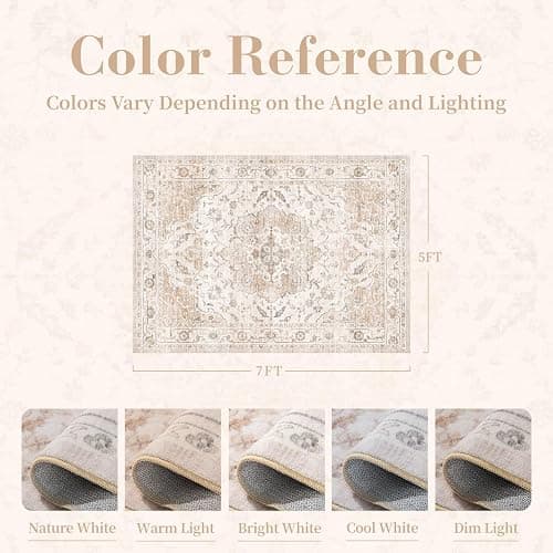 PADOOR-Vintage Area Rug 5X7 Rugs for Living Room-Soft Beige Rugs for Bedroom-Machine Washable Rugs Non Slip Carpet-Rug for Dining Room Living Room Bedside Office thumbnail 2