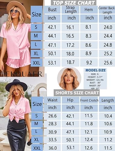 Ekouaer Womens Satin Pajamas Set Button Down 2 Piece Silk Pjs Shorts Set Ruffle Lingerie Notch Collar Sleepwear thumbnail 2