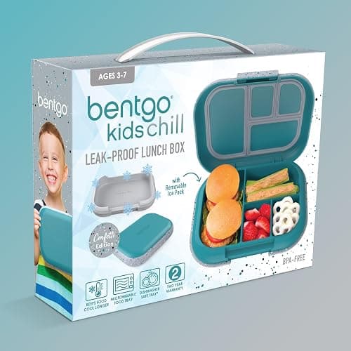 Bentgo Chill Kids Leakproof Lunch Box - 4-Compartment Bento Box with Built-In Ice Pack, 3.3 Cup Capacity, BPA-Free, Microwave & Dishwasher Safe Tray, Ages 3–7 (Truly Teal) thumbnail 9
