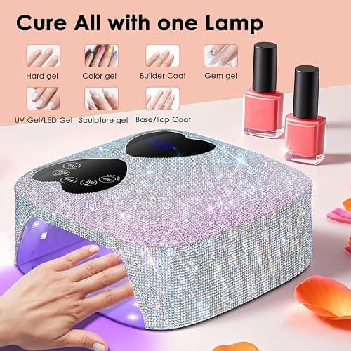 UV LED Nail Lamp Cordless, HUITINE 80W Rechargeable UV Light for Gel Nails, Professional Gel Light Dryer with 5 Timers & Mirror Base, Sparkling Rhinestones Diamond Curing Lamp for Salon & Home thumbnail 8