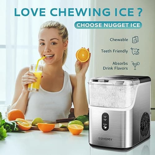 EUHOMY Nugget Ice Makers for Countertop with Ice Scoop & Basket, Self-Cleaning Sonic Pebble/Pellet Ice Maker Machine with 35lbs/24H Soft Ice for Home/Kitchen/Office, Stainless Steel, Silver thumbnail 4