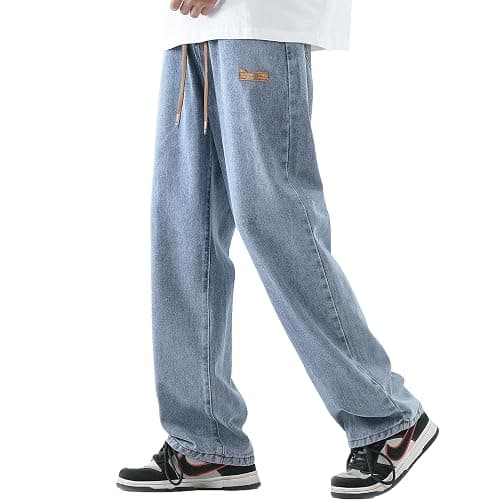 DOSLAVIDA Men's Regular Fit Straight Leg Jeans Casual Drawstring Elastic Waist Denim Pants Lightweight Carpenter Jean - Image 1