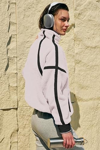 Panadila Womens Half Zip Sherpa Fleece Pullover Soft Oversized Sweatshirt with Pockets Warm Fuzzy Sweater thumbnail 5