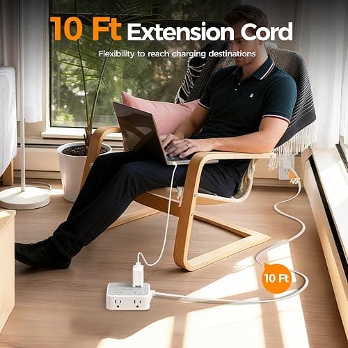 TESSAN Surge Protector Power Strip with 900J Surge Protection, 10 Ft, Grey | 8 AC 3 USB Ports (1 USB C 20W PD), Flat Plug Extension Cord with Multiple Outlets , 3 Sided Outlet Extender for Dorm Room thumbnail 4