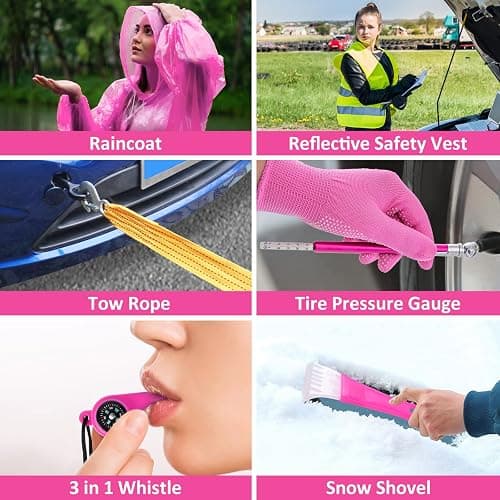 HLWDFLZ Car Emergency Kit with Portable Air Compressor - Roadside Emergency Kit for Vehicles, Winter Car Safety Roadside Assist Kit, Emergency Car Kit for Teen Girl and Ladies L-77 thumbnail 6