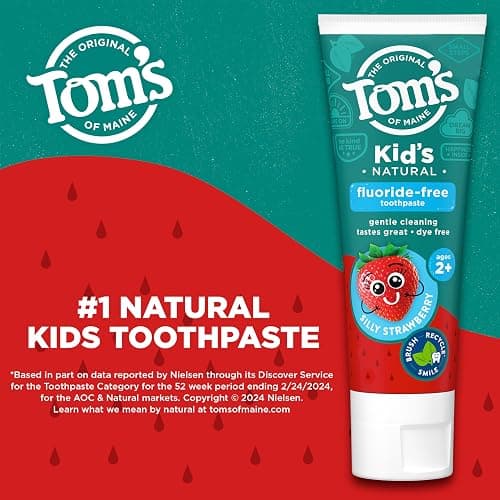 Tom's of Maine Kids Fluoride Free Toothpaste, Silly Strawberry, 3Pk, 5.1 oz | For Kids Ages 2 and Up, Kids Natural Toothpaste, Gently Cleans, Dye Free, No Artificial Flavors, Sweeteners, or Preservatives thumbnail 2