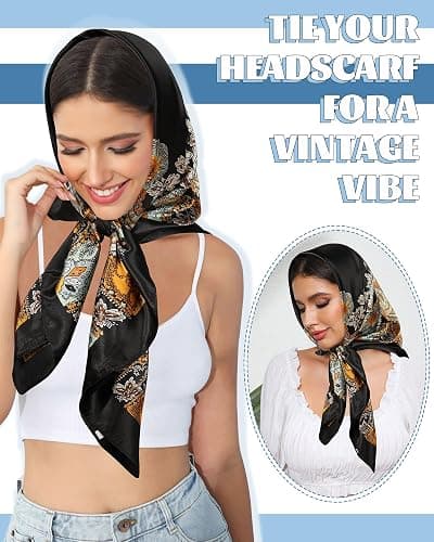AWAYTR 35” Large Square Satin Head Scarf - 3Pcs Satin Hair Scarves Silk Bandana Scarf Headscarf Silk Feeling Scarf for Women thumbnail 6