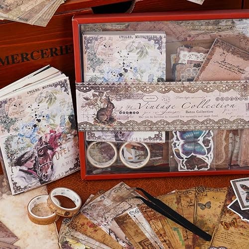 Funto Scrapbooking Kit (202 PCS), Vintage Collection-Wisteria & Butterfly, Perfect for Bullet Scrapbooking Materials, Planner DIY Arts Craft Collage thumbnail 3