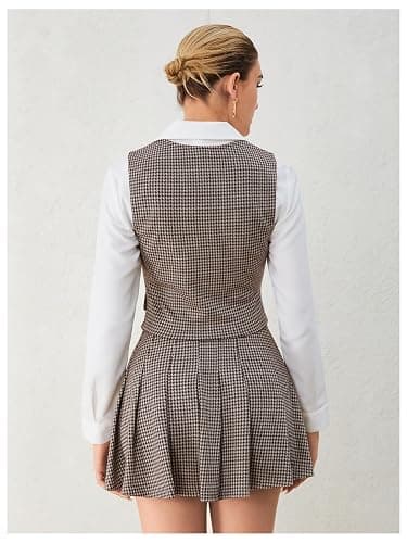 Milumia Women's Plaid Skirt Sets 2 Piece Outfits Blazer Vest Top and Pleated Mini Skirt Suit thumbnail 2