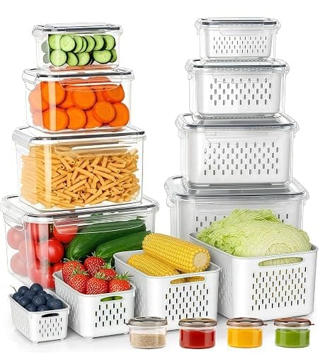 Pure Future 24-Piece Set (12-Pack) Fruit & Food Storage Containers for Fridge with Removable Colanders - Airtight Produce Saver, Organizers, BPA-Free, Freezer/Microwave Safe - Image 1