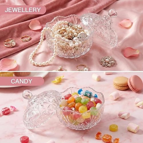 5 Pcs Large Powder Puff and Container with Spoon, Dusting Powder Container with Puff, Washable Reusable Velour for Body Powder Glitter Bathroom Vanity, Crystal thumbnail 5