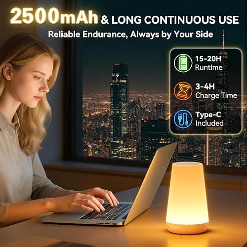 Auxmir LED Night Light Bedside Lamp Touch and Remote Control Dimmable Tabletop 13 RGB Colors Changing 5 Brightness Adjustable Rechargeable Portable Lamp for Baby Kids Nursery Bedroom Bathroom Camping thumbnail 6