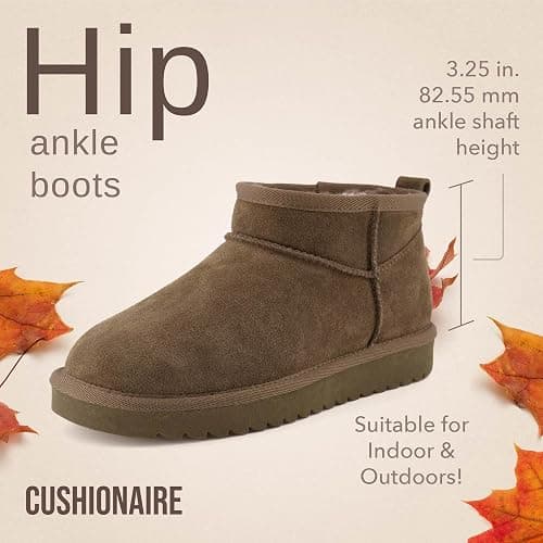 CUSHIONAIRE Hip 2 Genuine Suede Ankle Boots for Women, Cozy Faux Shearling Lining Pull On Winter Womens Boots thumbnail 4
