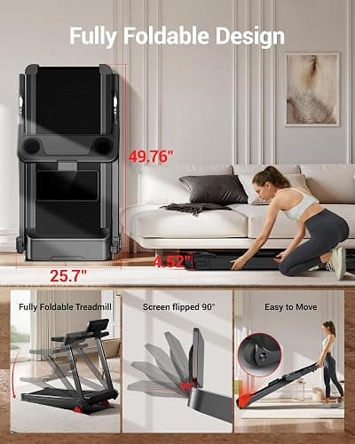 Treadmill for Home Foldable with 20% Incline, 14KM/H Folding Treadmills with Handles, Portable Indoor Running Machine with 180KG Weight Capacity, Large Running Belt and LED Touch Screen thumbnail 5