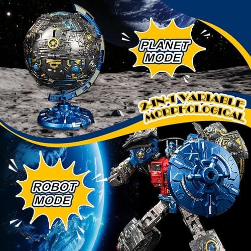 Hapystar Globe Transforming Toy, 2 in 1 Transform into Robot Action Figure, DIY Transformation Figure Toys for Kids & Adults Action Figures for Boys Party Favors Gift thumbnail 4