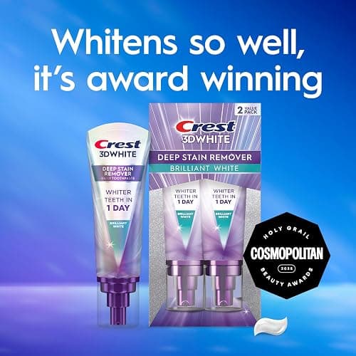 Crest 3D White Deep Stain Remover Toothpaste, Teeth whitening for Adults, 3.1oz, 2 Pack, Sensitivity Safe, Enamel Repair, Cavity Protection, Fluoride Toothpaste, Travel Size Toiletries thumbnail 10