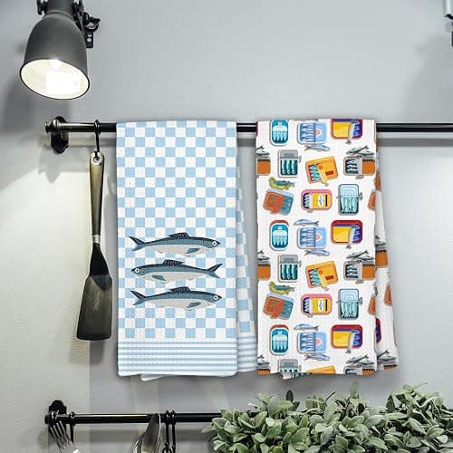 KTYHD Fishing Sardine Kitchen Towels - Sardines Tinned Fish Decor, Coastal Beach Fish Kitchen Bathroom Towels Decorative Set of 2 - Fishing Sardines Themed Gifts thumbnail 5