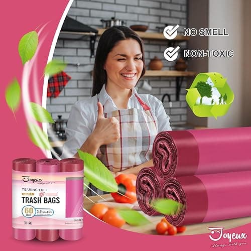 JOYEUX 2.6 Gallon Small Trash Bags Bathroom, Thickened Drawstring Mini Garbage Bags for Home, Office, Kitchen, 60 Count thumbnail 5