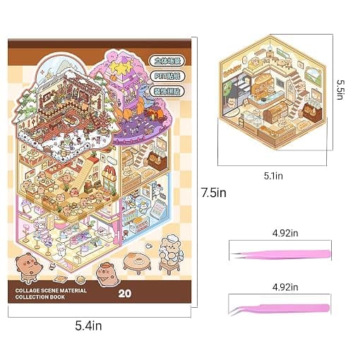 20 Sets Custom DIY 3D Sticker Scene Crafts Collection Book for Kids Adults | Make Your Own Shop House Stickers, Stress Relief Therapy, Hamburg Bakery Library Florist Party Scenes, Room Stickers thumbnail 2